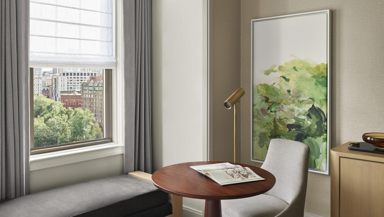 table and seat beside window 