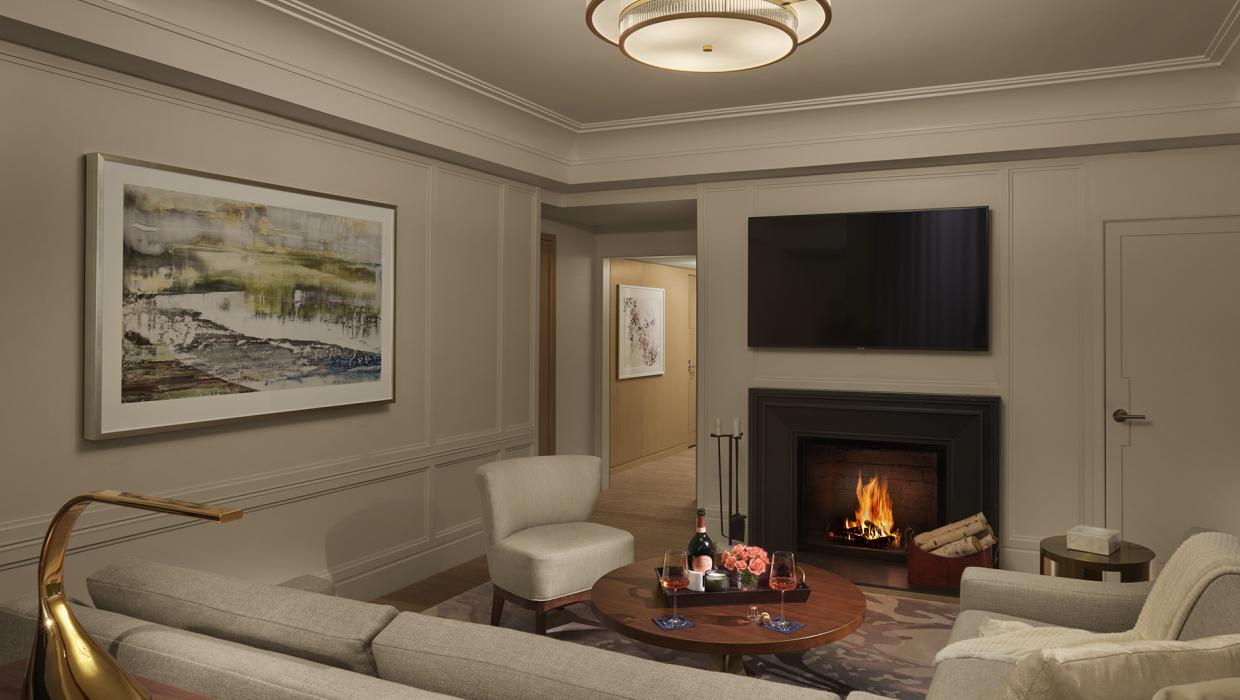 A classic park view suite with fireplace at The Newbury Boston