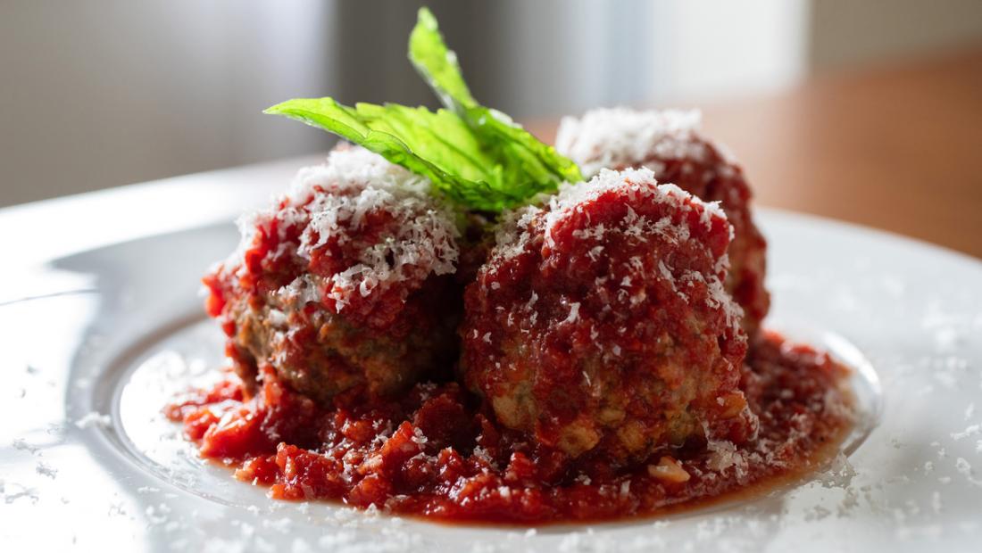 in-room dining meatballs, at The Newbury Boston