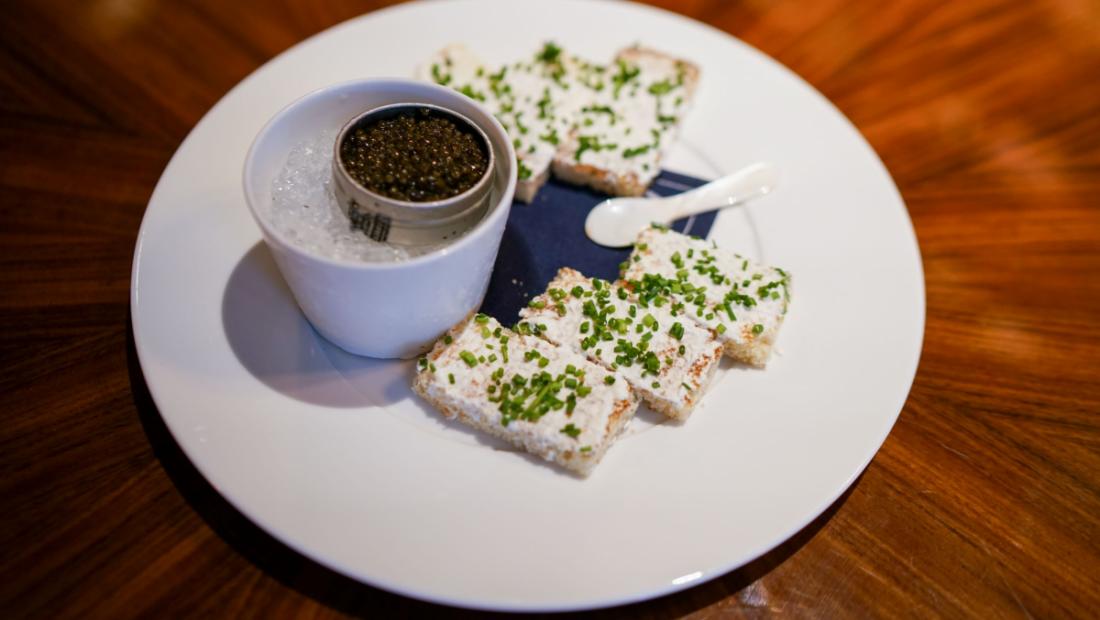 Caviar and toast at The Street Bar, at The Newbury Boston.