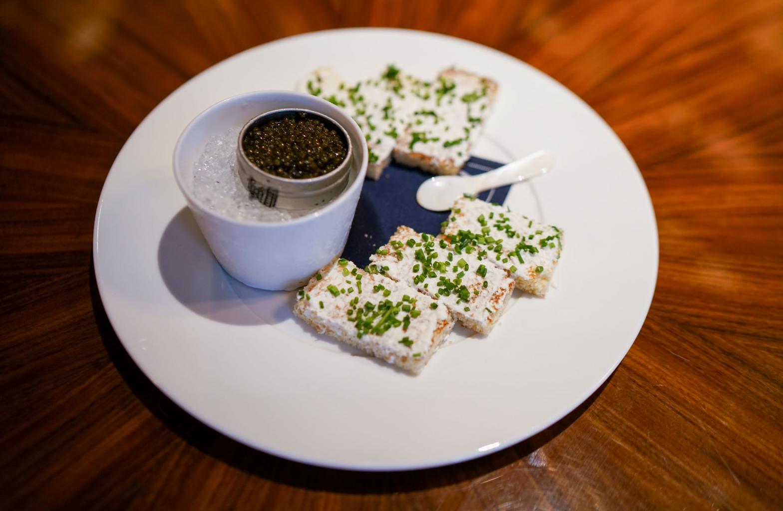 Caviar and toast at The Street Bar, at The Newbury Boston.