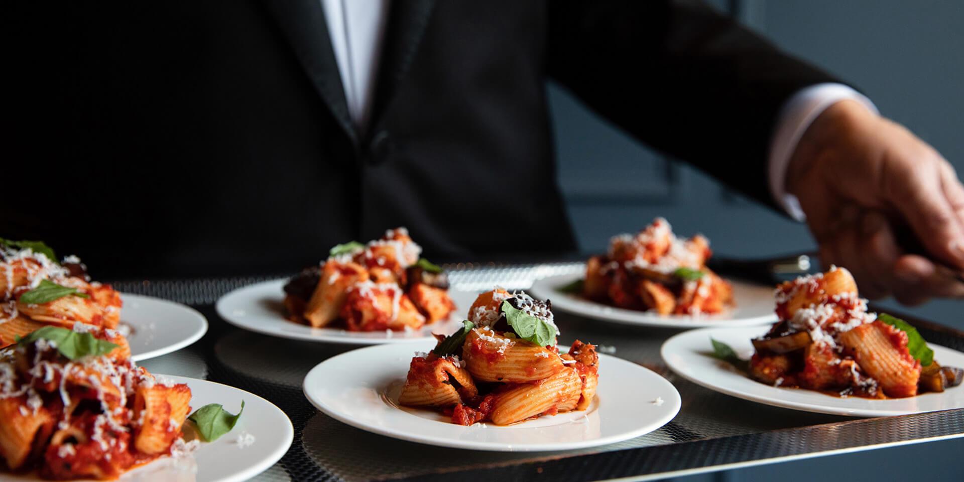 Plates of Italian food at The Newbury Boston