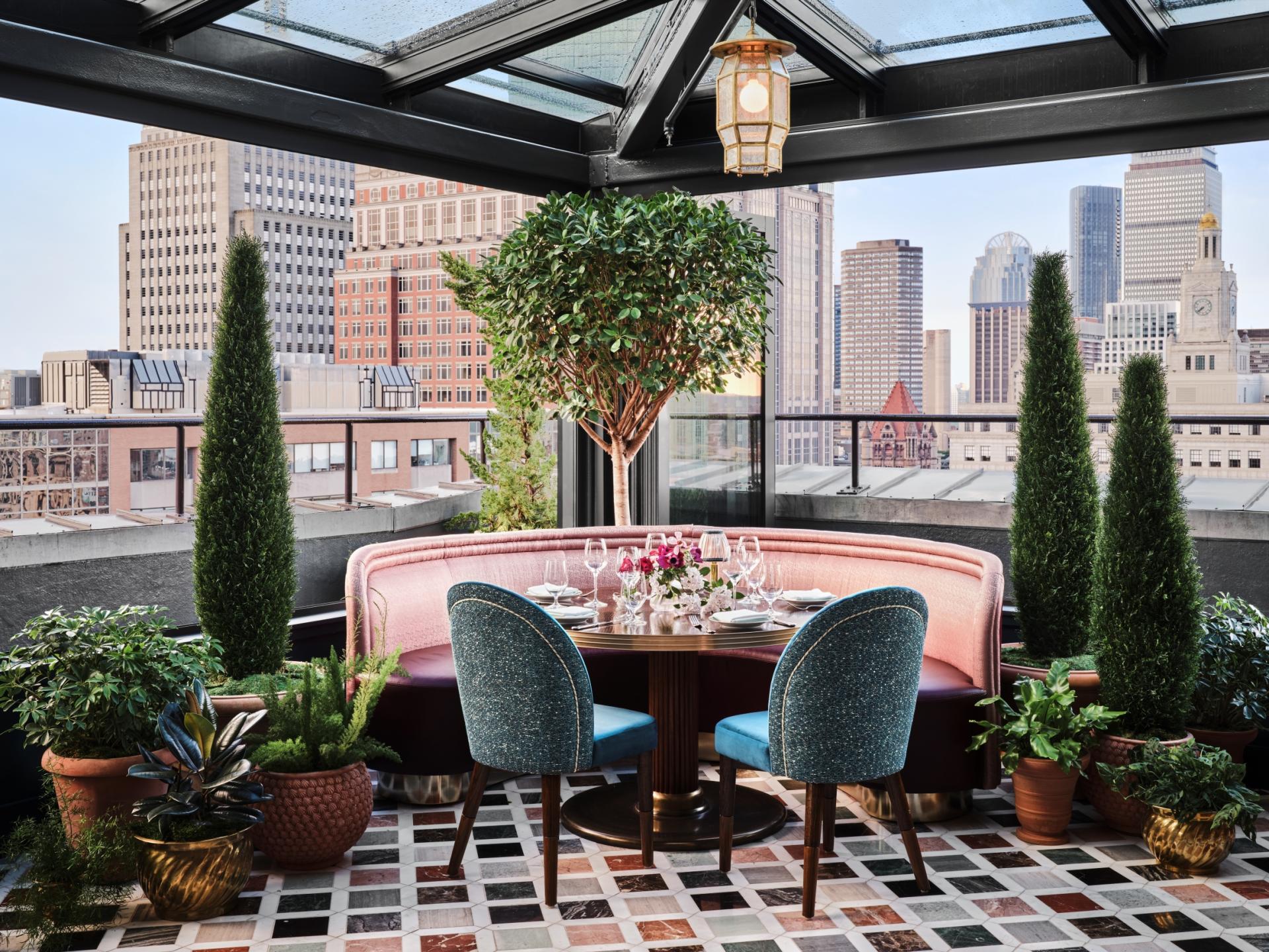 A table at Contessa, the rooftop restaurant at The Newbury Boston